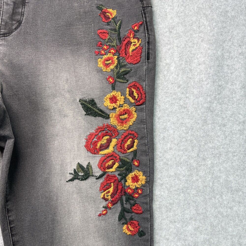 Democracy Ab Solution Skinny Jeans 10 Gray Floral Embroidered Mid Rise Stretch - Picture 5 of 16